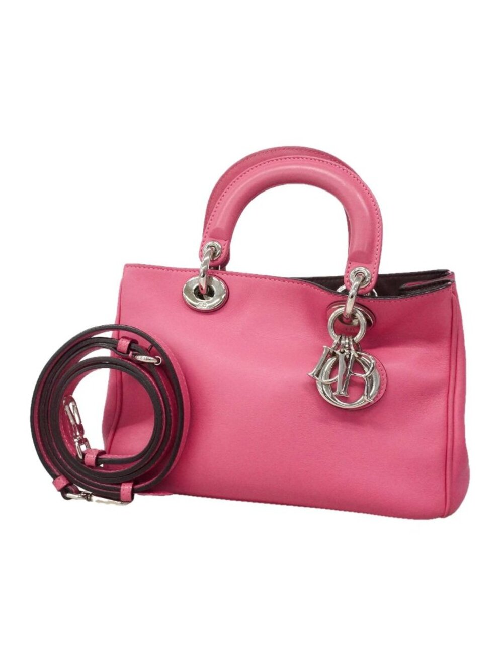 Dior Handbag Diorissimo Leather Pink Silver 2-Way Bag